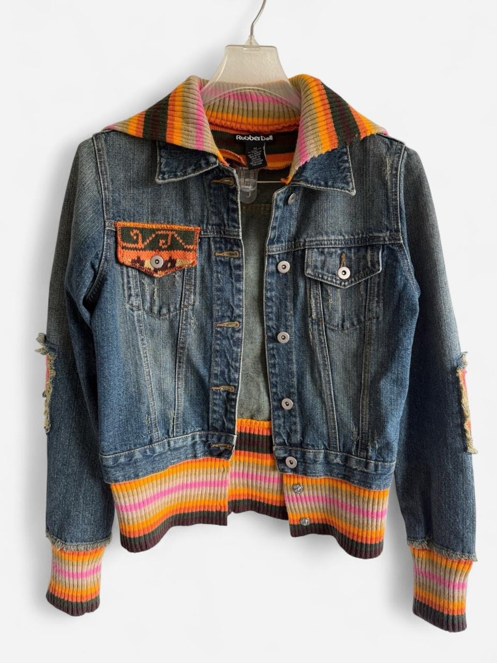 Rubber Doll Vintage Patchwork Denim Knit Jacket Medium